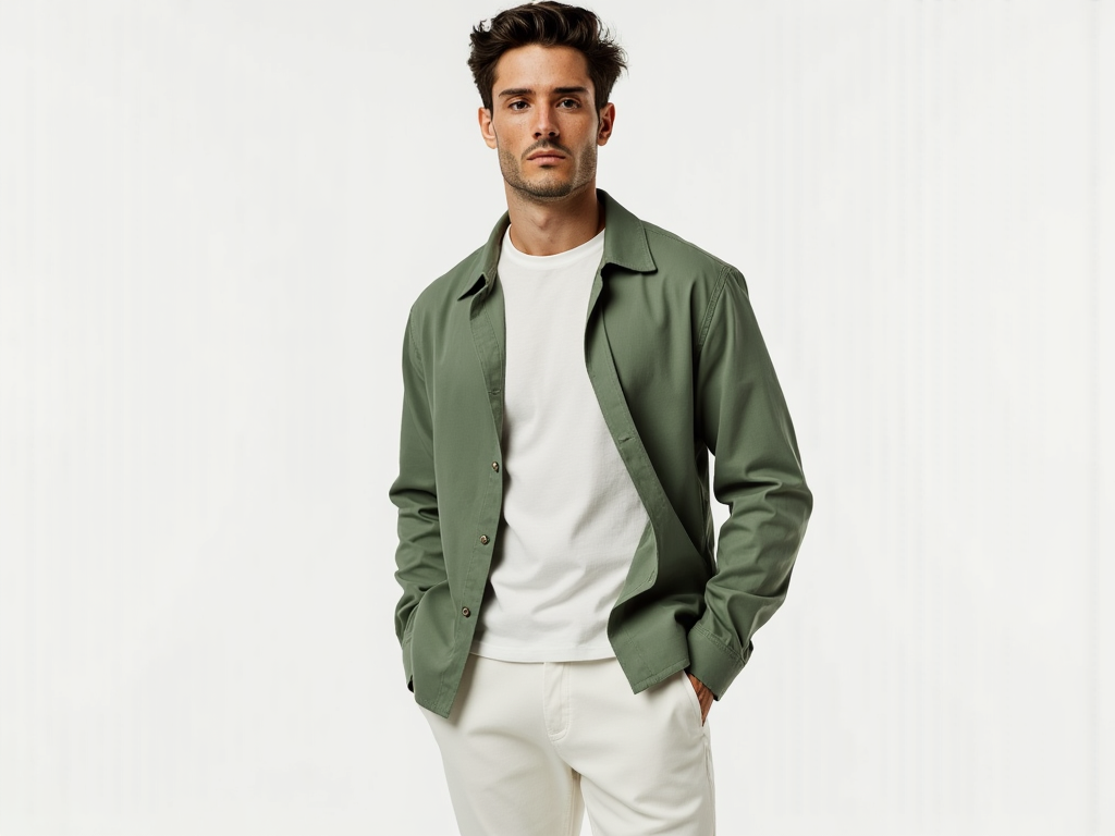 A man in a brown jacket and maroon sweater, featuring a model generated from uploaded clothing.